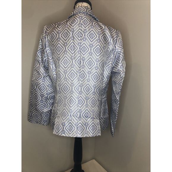 NEW Appleseeds Blazer Womens‎ 10 Blue White Suit Jacket Geometric Woven - Picture 6 of 10
